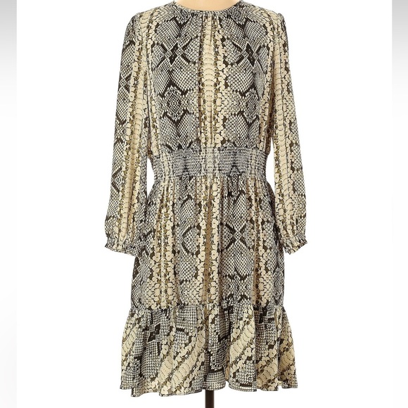 J. Crew Long Sleeve Snake Print Ruffle Hem Smock Dress Size Small S - Picture 3 of 7